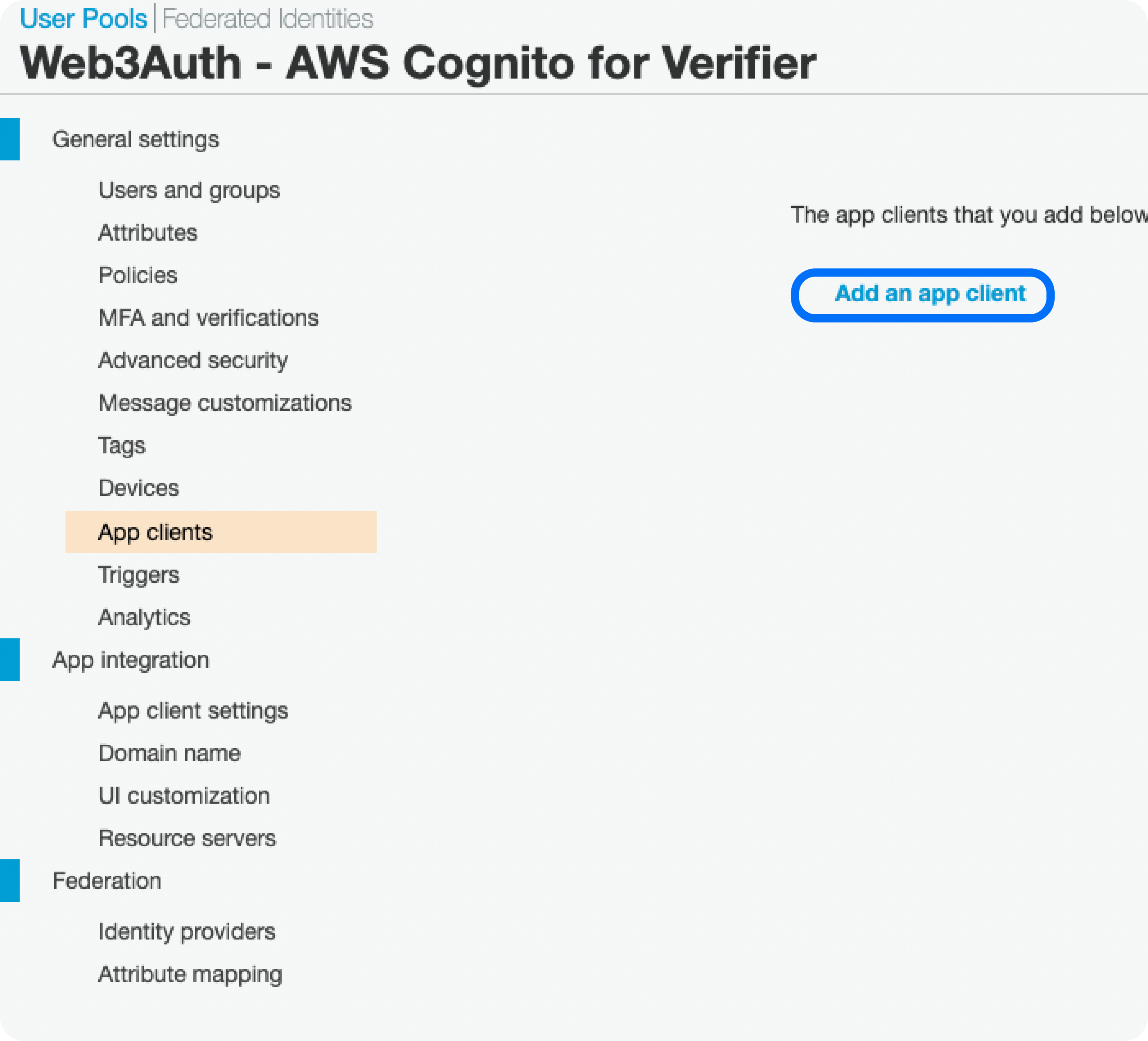 AWS Cognito - Create app client