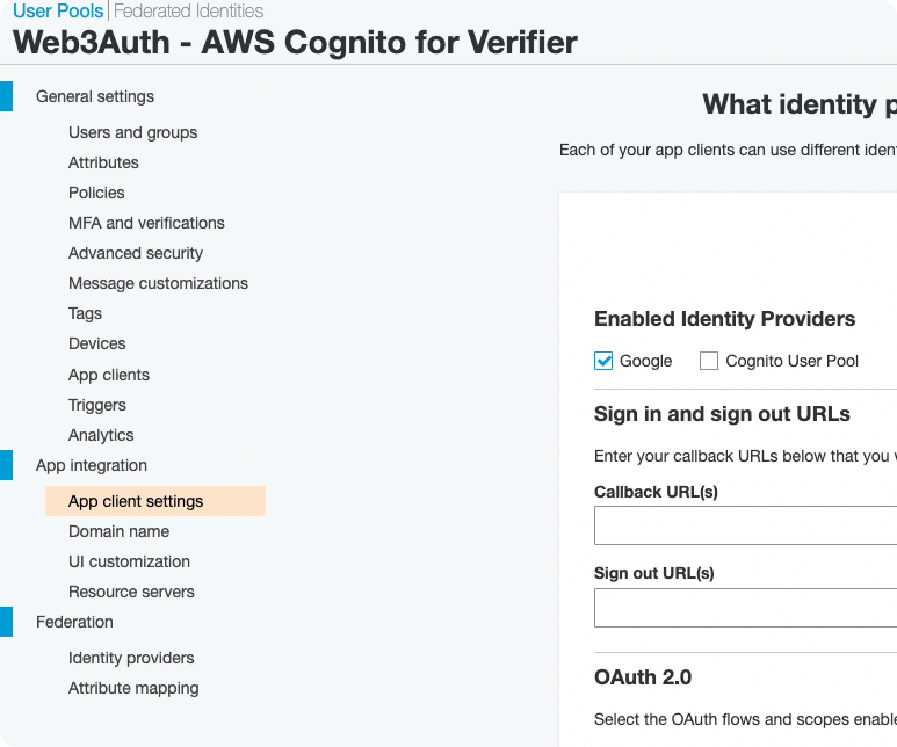 AWS Cognito - Enable Google Identity