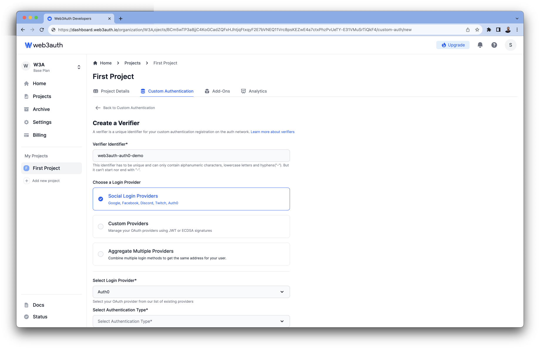 Slack - Login Providers list on Web3Auth Dashboard