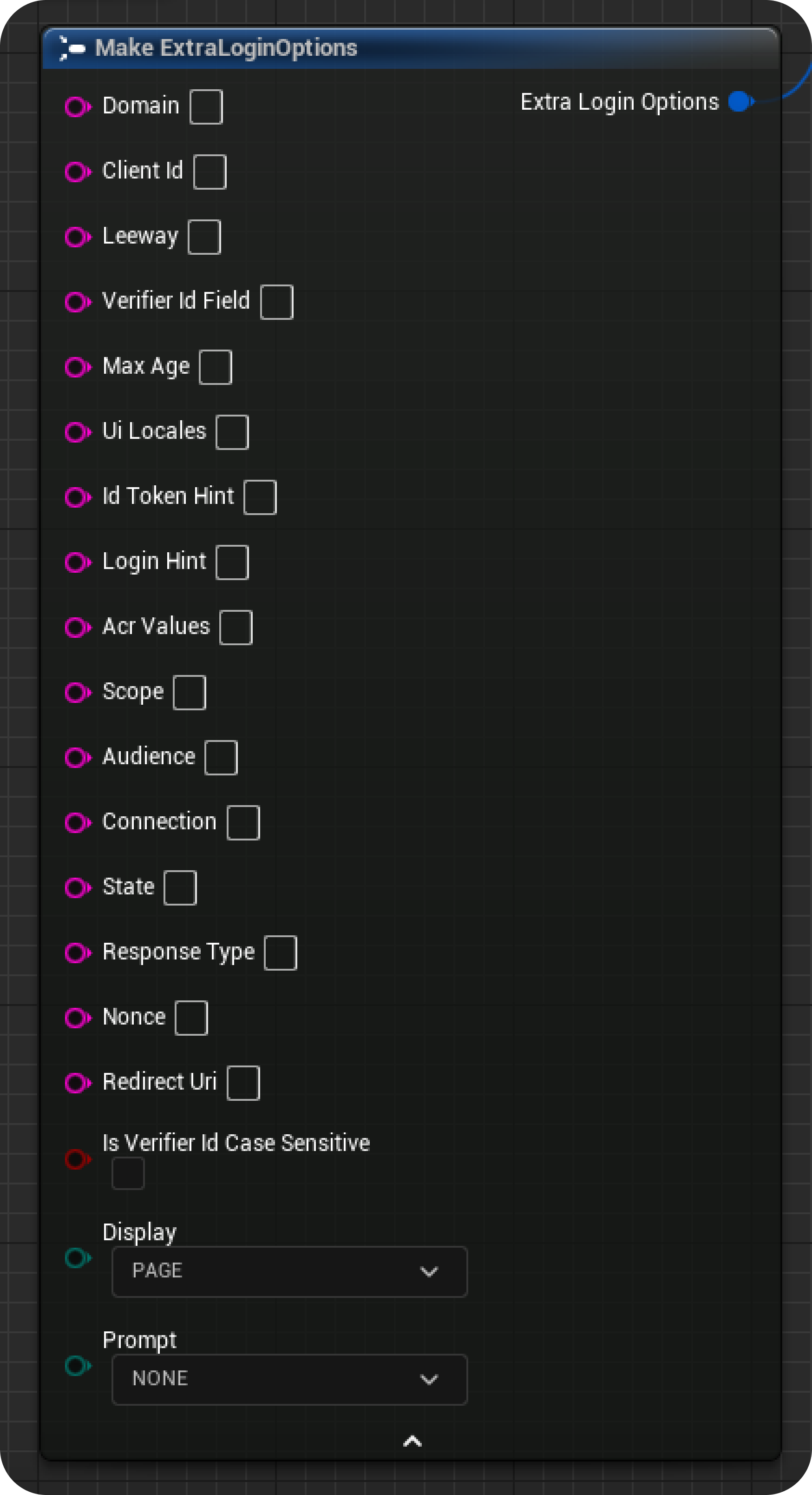 Unreal Blueprint ExtraLoginOptions
