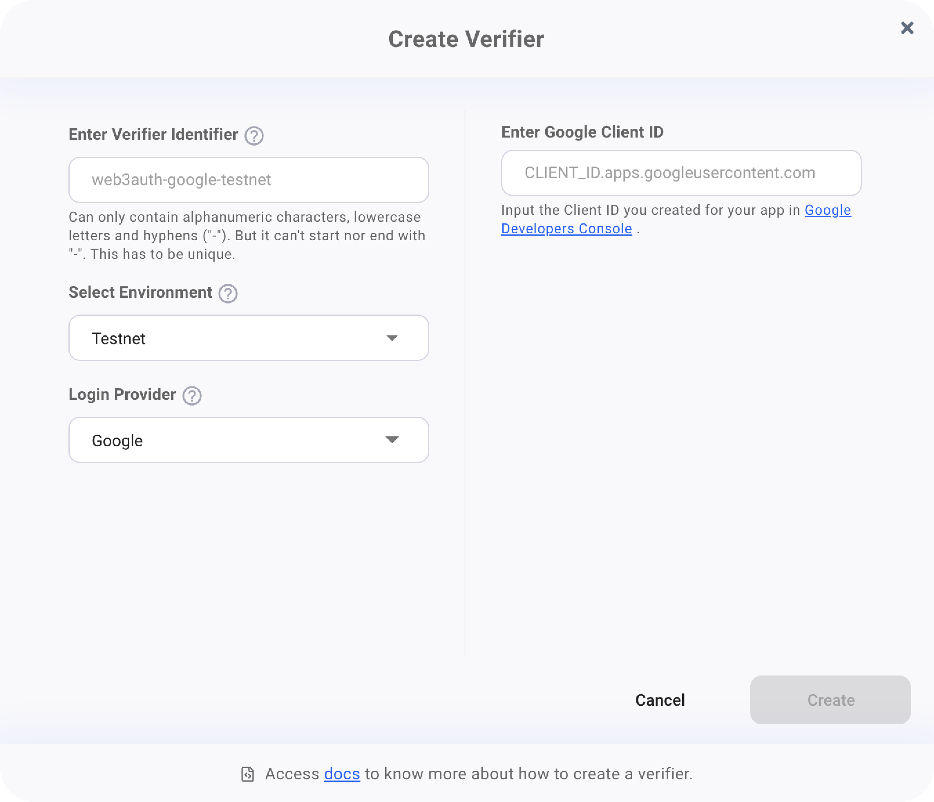 Google Client ID on Web3Auth Dashboard