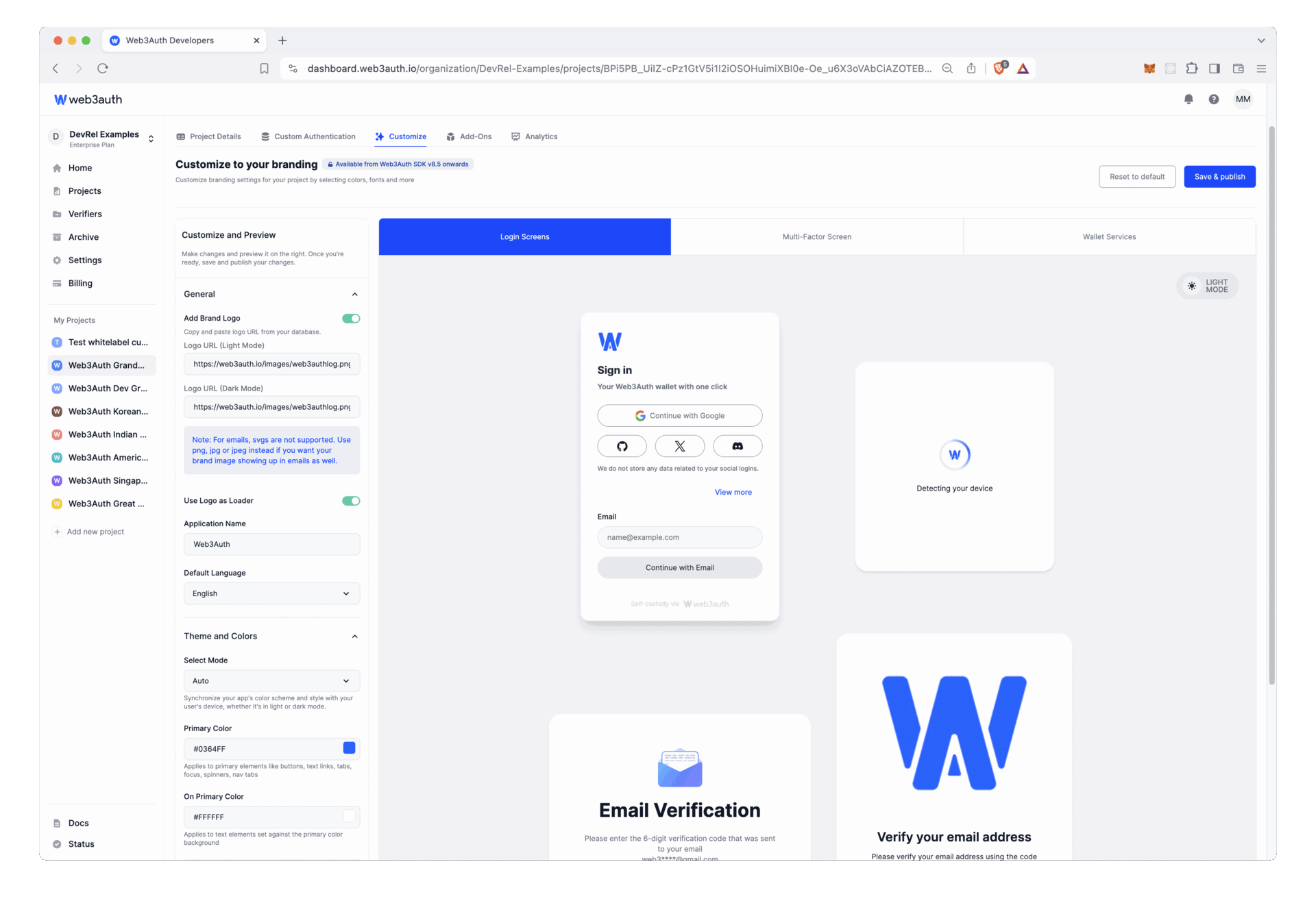 Web3Auth Whitelabeling Dashboard
